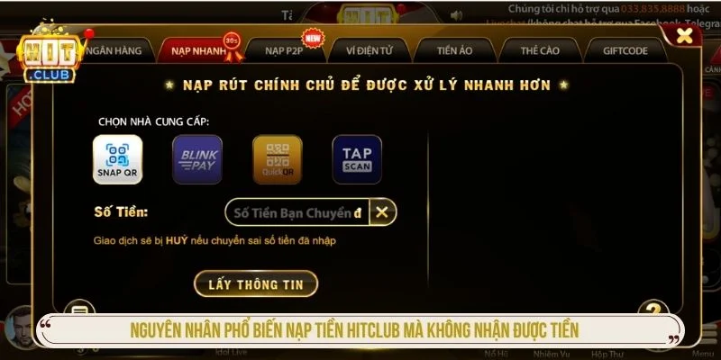 Nạp tiền không thành công có thể do nhiều nguyên nhân