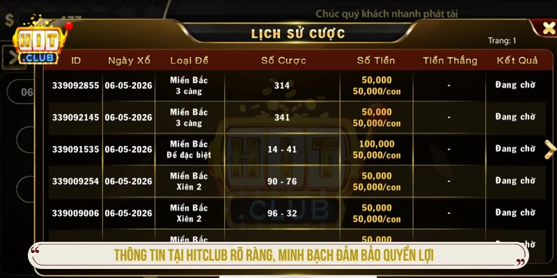 Thông tin tại HITCLUB rõ ràng, minh bạch đảm bảo quyền lợi